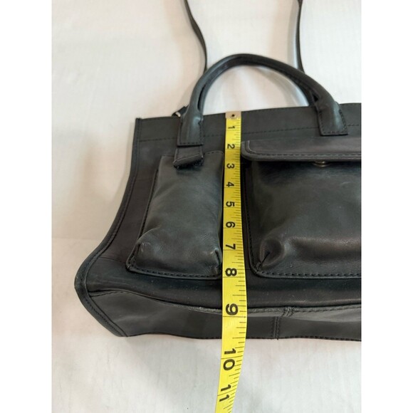 Vintage Fossil Satchel Purse Genuine Leather Black Snap Closure 75082 Handcrafte - Picture 5 of 16